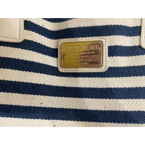 Cecil McBee Striped Canvas Beach Tote - 17x12 - Some Light Staining- See Photos - Picture 2 of 6